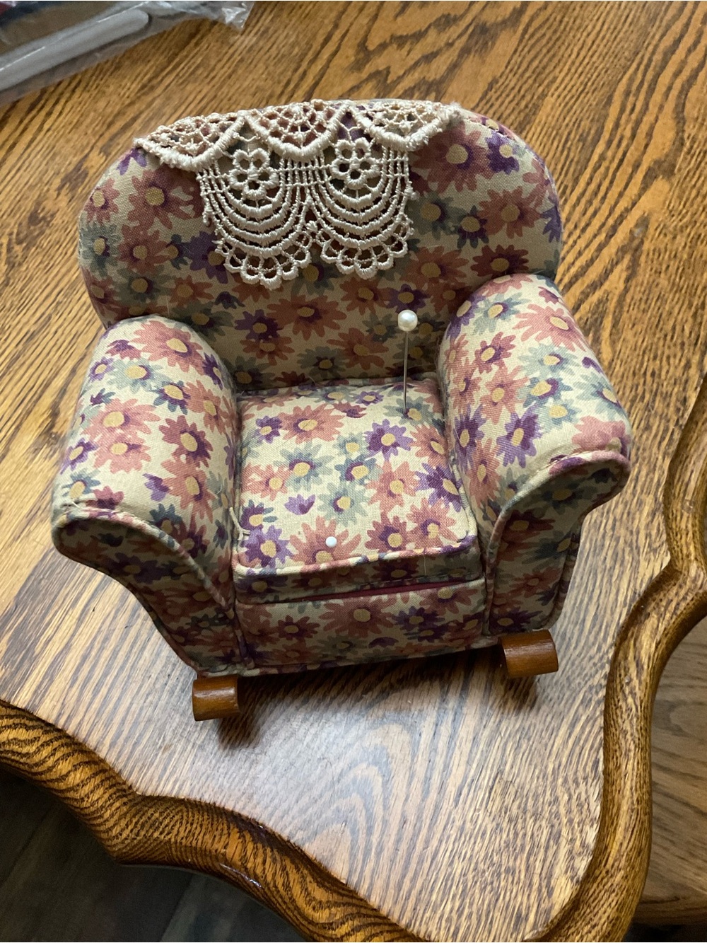 BP-Floral Mini Accent Chair Pin Cushion - 5 INCHES  ACROSS, 5 1/2 IN TALL